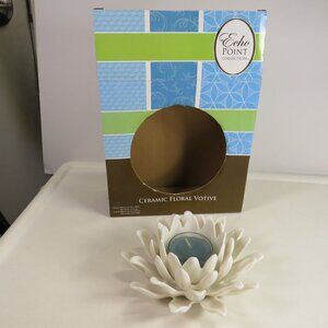 Lotus Flower Ceramic Candle Votive Holder with Candle NEW CONDITION 5" wide